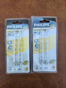 lot 328 image: Philips 300w Halogen Rough Work Light Security Bulb 130V 2000h R9 Base T3 2-Pack