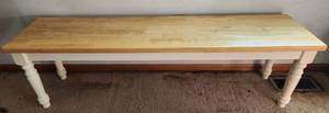 lot 374 image: Wood Top Bench with Turned Legs 60 inches