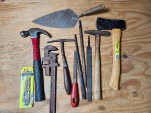 lot 459 image: Hand Tools Lot Hammer Wrench Chisel Trowel Drill Bits