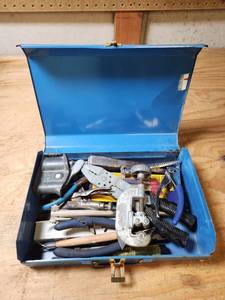 lot 461 image: Blue Metal Tool Box with Hand Tools and Hardware Lot