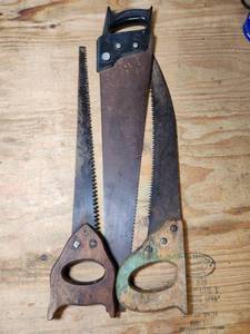 lot 477 image: Hand Saws with Wooden Handles Lot of 3