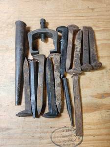 lot 489 image: Lot of Antique Railroad Nails and Other Tools