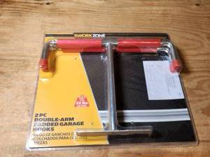 lot 492 image: Workzone 2 PC Double-Arm Padded Garage Hooks 55 lbs per Hook New