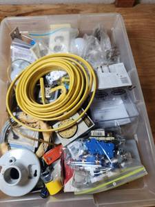 lot 539 image: Electrical Wiring Supplies Lot Yellow Extension Cord Timer Switch Outlet Box