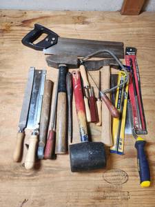 lot 559 image: Hand Tools Lot Saws Chisels Hammers Mallets Clamps