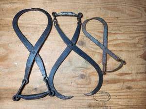 lot 566 image: 3 Antique Iron Tong Tools