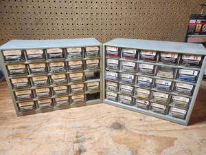 lot 588 image: Workbench Small Part Hardware Organizer Pair of 2 with Various Parts