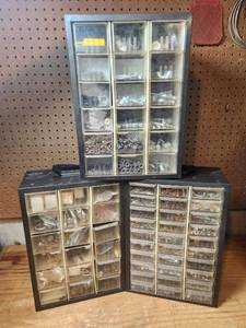 lot 589 image: Lot of 3 Hardware Storage Cabinet Organizers with Drawer Compartments