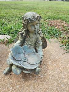 lot 613 image: Garden Statue Fairy with Wings and Flower Bowl