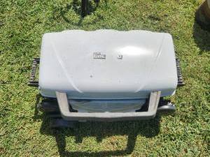lot 703 image: Portable Propane Grill with Griddle Folding Stand &amp Side Tables