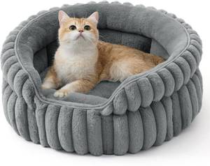 lot 4552 image: Bedsure ComfyFleece  Washable Cute Cat Bed,Soft Round Kitten Bed,20in,Gray