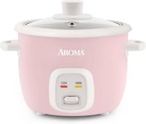 lot 4561 image: AROMA Mini Rice Cooker 2-Cup4-Cup, 1 qt, Pink ARC-302NGP  Paint Chip, Powers on 