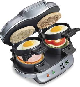 lot 4564 image: Hamilton Beach Dual Breakfast Sandwich Maker with Egg Cooker Rings & Timer