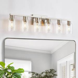 lot 4585 image: 6-Light Bathroom Vanity Light Fixtures with Clear Glass, Brushed Nickel