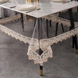 lot 4595 image: Clear Tablecloth Protector, 0.15mm Waterproof Vinyl with Lace Trim, 60x108
