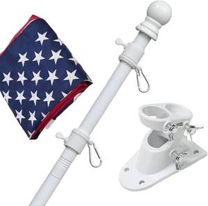 lot 4600 image: Flag Pole Kit 3x5 American Flag, 5ft Tangle-Free Flagpole, Aluminum Mount