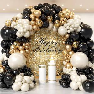 lot 4607 image: Black and Gold Balloon Arch Garland Kit 150pcs for Graduation, Birthday