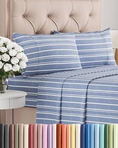 lot 4612 image: Full Size 4 Piece Sheet Set - Breathable & Cooling Sheets - Blue Stripes