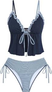 lot 4615 image: ZAFUL Tankini Swimsuits for Women Smocked Ruffles Tie Front Tummy Control Medium