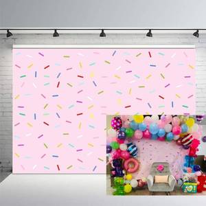 lot 4616 image: MEHOFOND Donut Birthday Backdrop 7x5ft Pink Sprinkles Cake Smash Props