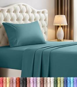 lot 4617 image: Twin Sheets Set, 3 Pieces 16 Deep Pocket Hotel Luxury Sheets, Denim Blue