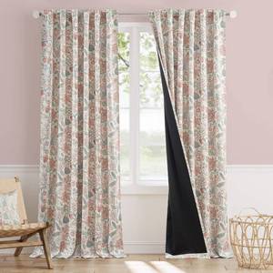 lot 4619 image: Vangao Pink Floral Blackout Curtains for Kids 96 Inches Long 2 Panels
