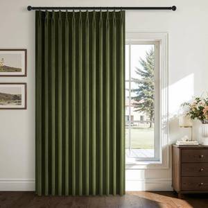 lot 4621 image: Velvet Blackout Curtains 84in, Olive Green, Boho Pinch Pleated with Hooks