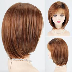 lot 4626 image: RENERSHOW Auburn Highlight Layered Mid-length Bob Wig with Bangs for Women