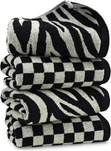 lot 4642 image: Jacquotha Bathroom Hand Towels 2 Style 4 Pack - Black Hand Towel