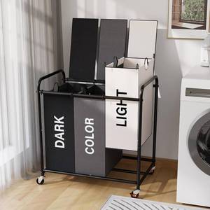 lot 4650 image: YKDIRECT 180L Laundry Hamper with Wheels and Lid, 3 Section Laundry Sorter