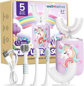 lot 4669 image: Well Before Kids U-Shaped Electric Toothbrush, 5 Heads, IPX7 Waterproof, 2-7