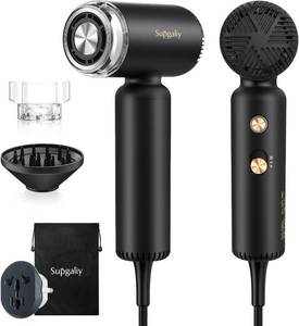 lot 4675 image: Dual Voltage Mini Travel Hair Dryer, Ionic, Diffuser, 100-240V, Black