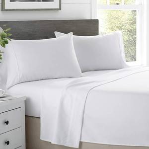 lot 4698 image: SKY BEDDINGS Twin Sheet Set, 100% Egyptian Cotton, Silky Sateen, White