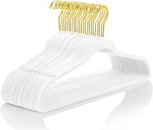 lot 4702 image: MIZGI Velvet Hangers 20 Pack Heavy Duty Non-Slip Slimline White Gold Hooks