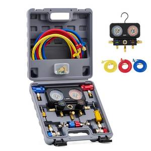 lot 4715 image: OMT AC Manifold Gauge Set with 5ft Hoses for R1234yf R404a R134a, 3 Way.  Lightly Used 