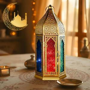 lot 4716 image: TRIROCKS Moroccan Lantern   15 Gold Hexagonal Glass Candle Lantern