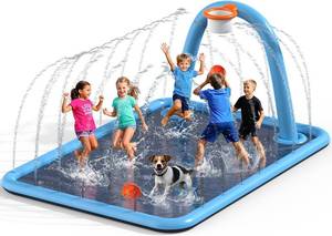 lot 4719 image: Splash Pad for Kids & Dogs with Basketball Hoop, Foldable Play Pool 4-12