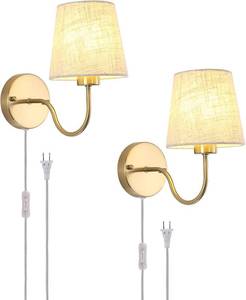 lot 4720 image: LASENCHOO Plug in Wall Sconces Set of Two, Gold Bedside Wall Lamps Lights