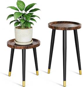 lot 4722 image: Plant Stand 2-Pack, Walnut Wood Mid-Century, Tall & Small Plant Tables