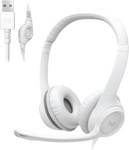 lot 4736 image: Logitech H390 Wired Headset PCLaptop Stereo Headphones, USB-A, Off-White