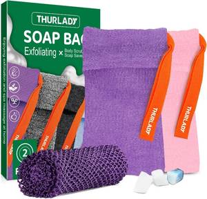 lot 4738 image: 2 Pack Soap Saver Bags for Soap Bars & with 1 African Net Sponge