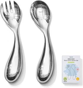 lot 4739 image: KINGSTONE 2 Pcs Toddler Utensils with Curved Handle, 1810 Stainless Steel