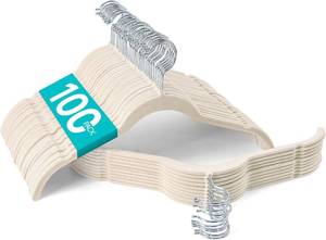 lot 4751 image: Sishynio Velvet Hangers 100 Pack, Non-Slip Slim Felt Clothes Hangers Beige