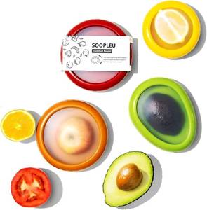 lot 4753 image: SOOPLEU Avocado Saver & Onion Storage, 4Pcs Silicone Fresh Produce Holder