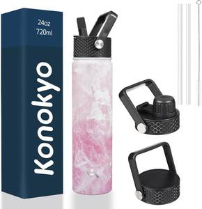 lot 4775 image: Konokyo 24 oz Insulated Stainless Steel Water Bottle with Straw Lid