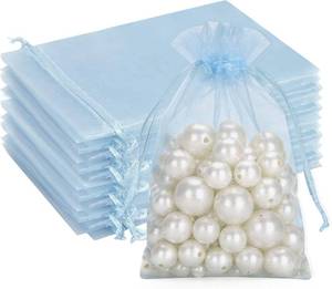 lot 4784 image: G2PLUS 100PCS Blue Organza Bags, 4x6 in Sheer Mesh Drawstring Bag