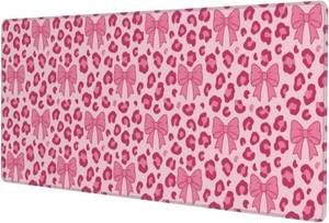 lot 4786 image: Large Gaming Mouse Pad, Pink Leopard Print with Bows