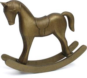 lot 4788 image: Wooden Rocking Horse Decor, Vintage Bronze Sculpture, Mini Figurine