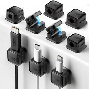 lot 4791 image: 9 Pack Cord Organizer, Magnetic Cable Clips, Under Desk Management, Black