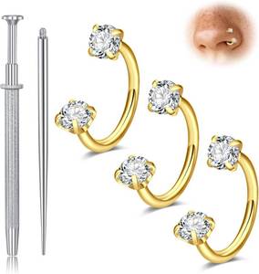 lot 4792 image: Longita Horseshoe Nose Ring 20g18g Double Gem Surgical Steel SilverGold 16g